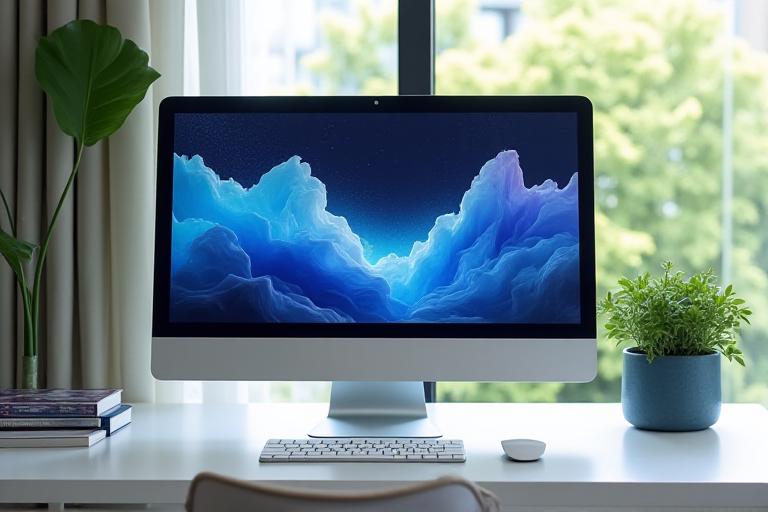 High-end workspace showing digital branding on multiple screens